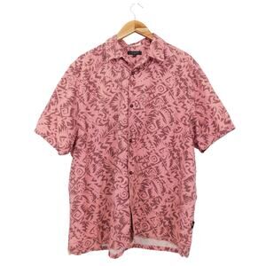 Ted Baker Men's Pink Barons Abstract Print Linen-Blend Button Up Shirt Size 5/XL